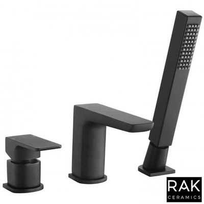RAK Moon Black Deck montiert 3-Loch Bad Dusche Mischbatterie & Mobilteil-RAKMOO3012B