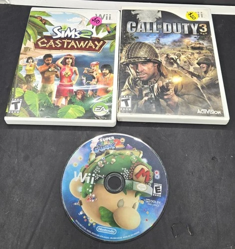 Wii Game Bundle:Super Mario Galaxy 2, Sins Castaway 2, & Call of Duty 3
