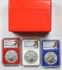 2020 $1 American Silver Eagle 3pc NGC MS70 Trump Label Red White Blue Red Box