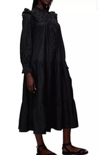 Whistles Talula Broderie Trapeze Dress in Black UK 14 (fmn50-18.1)