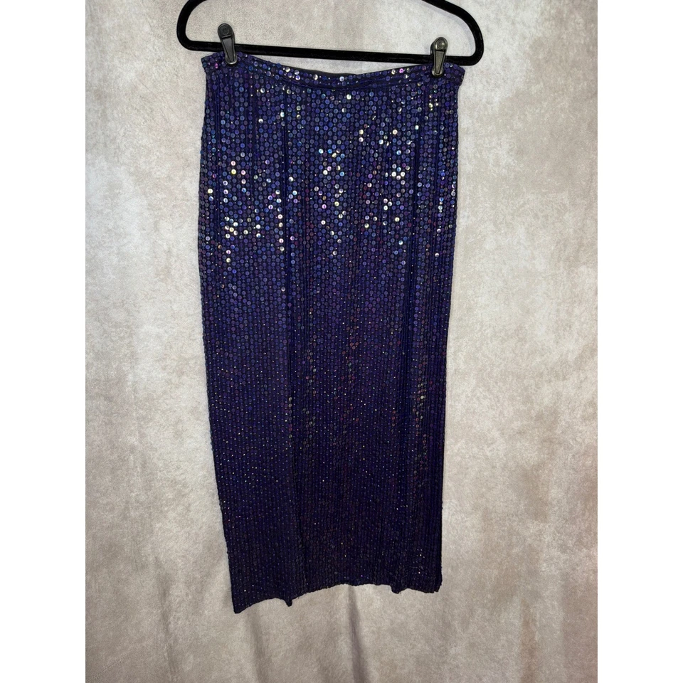 Vintage Doncaster Iridescent Sequin 100%Silk Skirt Women Size 10 Purple Blue - Image 2 of 4