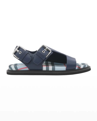 Authentic NEW BURBERRY UNI Kids Blue BERTHA Leather Check Sandals 29 EU 11.5 US - Picture 7 of 14