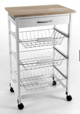 CARRELLO CUCINA LEGNO 3 CESTE PORTA FRUTTA + CASSETTO RUOTE ROVERE 76*47*37 CM