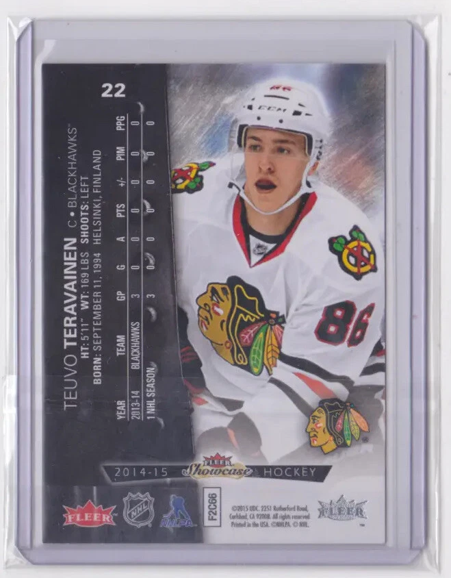 2014-15 FLEER SHOWCASE METAL UNIVERSE RC INSERT TEUVO TERAVAINEN #22 BLACKHAWKS - Image 2 of 2