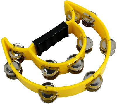 Double Row Tambourine Metal Jingles Hand Held Percussion Instrument Yellow