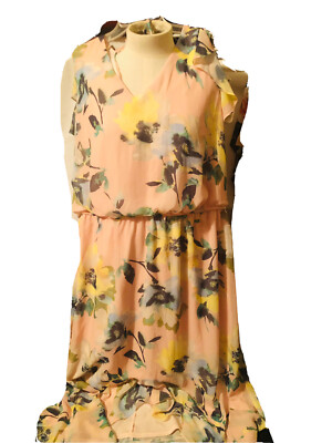 emma michele  Pink Floral Blue Yellow Plus v neck Women Dress Sz 2x