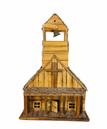 Vintage Folk Art Southwestern Saguaro Cactus Bark Mission Church Signed RARE - Picture 8 of 11