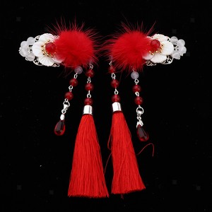 2pcs Chinese Pom Pom Flower Hair Clips Women Kids Hairpin Hair