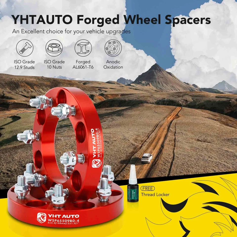 4 espaciadores de rueda de 6x5,5" a 6x5,5" M12x1,5 108 mm 1" para Toyota Tacoma GMC rojo Foto 2 de 4