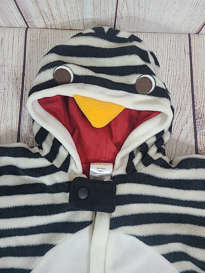 Disfraz de Pingüino Gymboree Conjunto de Una Pieza Infantil 0-6 Meses Cremallera Completa Rayas Foto 3 de 4