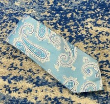Nordstrom Blue Silvery-White Paisley Silk Necktie USA