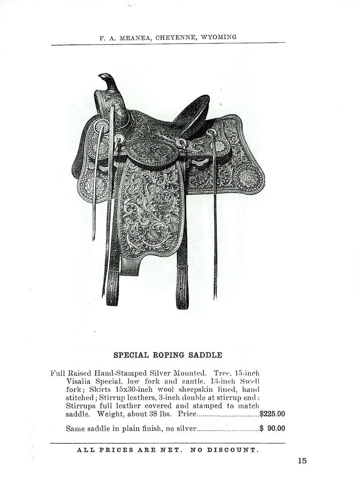 F.A. MEANA SADDLES 怀俄明州夏延 1923 年目录翻印 — 第 2/4 张图片