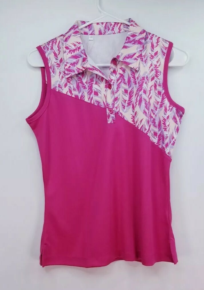 MONTEREY CLUB Golf Polo Shirt, Womens Sz S, Pink Floral, Sleeveless, NEW, GN3122