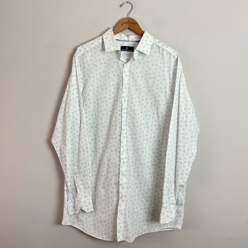 Hart Schaffner Marx Shirt Mens XLarge White Geometric Cotton Button Up XLT