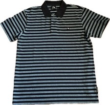 Quiksilver Polo Shirt Men's Medium Striped Black Preppy Casual Surf Beach EUC