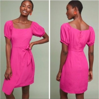 Maeve Anthropologie Hot Pink Resort Wrap Dress sz 4 Short Sleeve  Asymmetrical DI | eBay