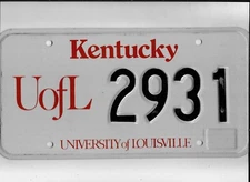 KENTUCKY license plate "2891" ***MINT***UNIVERSITY of LOUISVILLE***