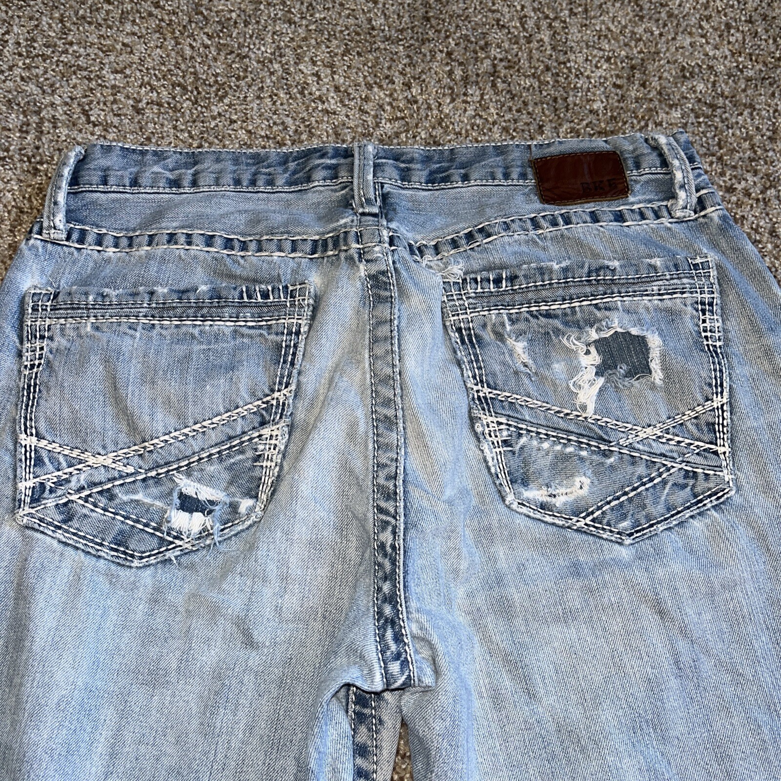 BKE Jeans Mens 33L Blue Tyler Straight Leg Destroyed Denim 33x33 - View 16