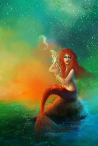 Art Giclee Printed Oil Painting Funny Decor Beautiful Mermaid Sunset Home Canvas - Picture 1 of 1