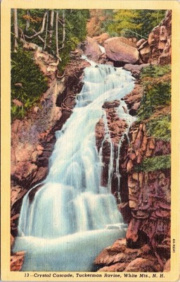 Crystal Cascade Tuckerman Ravine White Mountains New Hampshire Linen Postcard