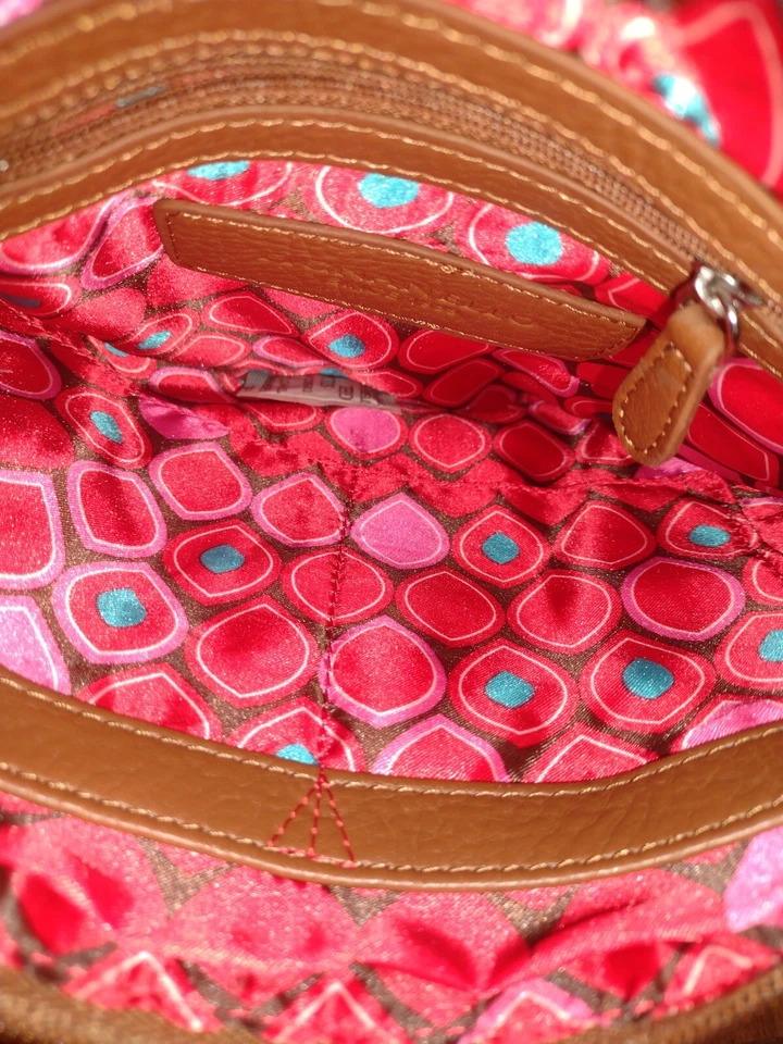 Bolso de Mano Tignanello Coral Lona Cuero Marrón Borde Bandolera Bloqueo Giratorio Foto 3 de 4