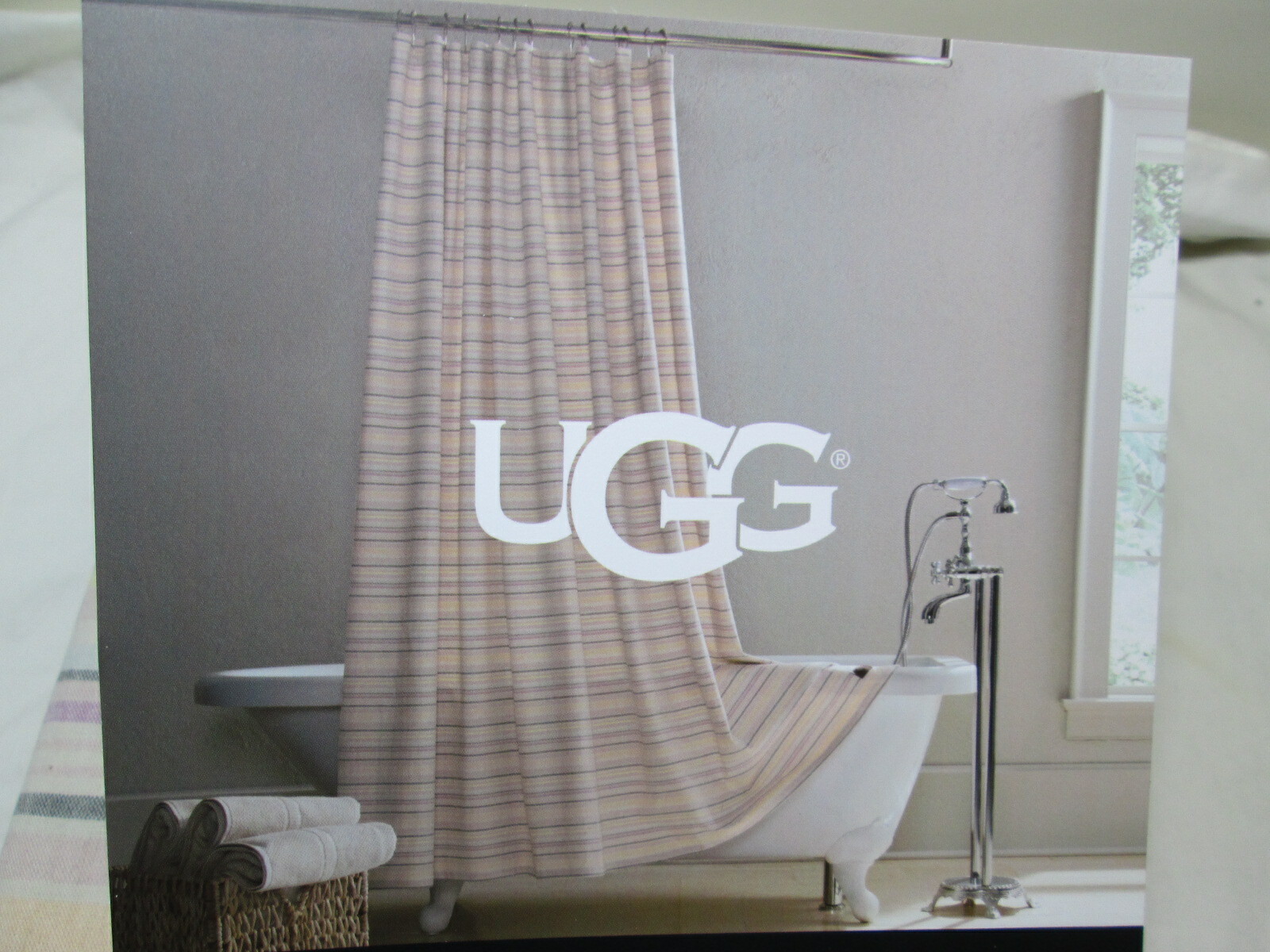New UGG Cotton Shower Curtain 72"x72" LAYLA Stripe Quartz Multi