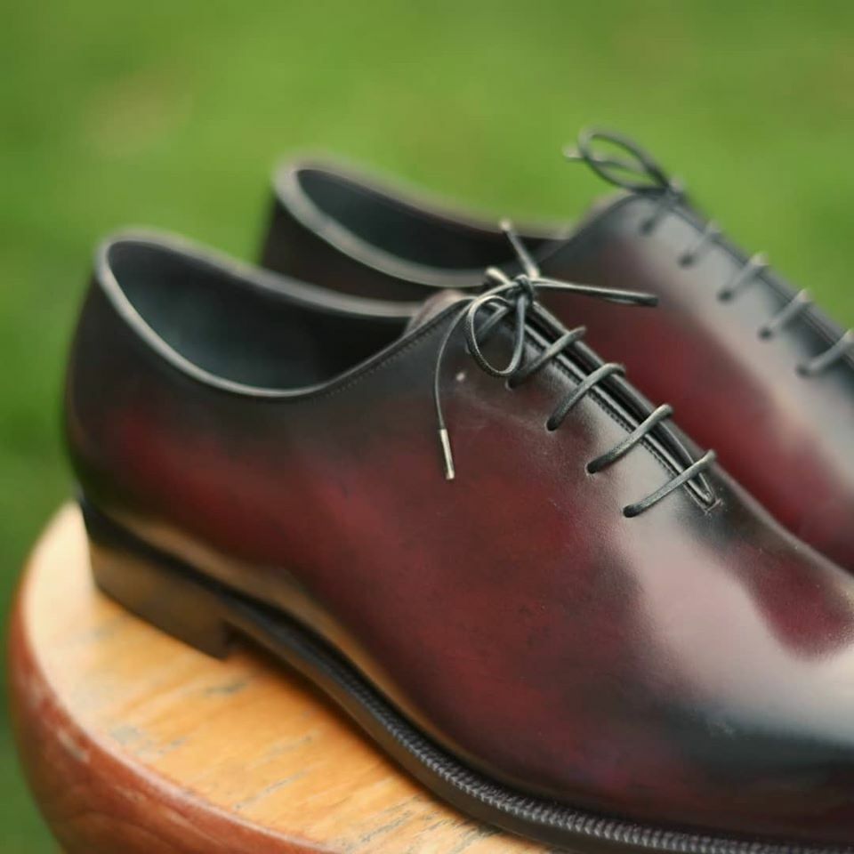 Handmade Mens Dark burgundy Oxfords dress shoes, burgundy formal leather  shoes
