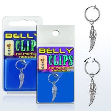 Donna Illusion Clip Test Piercing Ala Falso Ombelico Morsetto Argento Ø 13mm