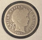 1913 P Barber Liberty Head SILVER  Dime. Very Nice Silver Coin!  0945