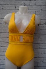 NEW GATHERED DEEP PLUNGE SAFFRON SWIMSUIT  SIZE UK 10 EU 38           B14