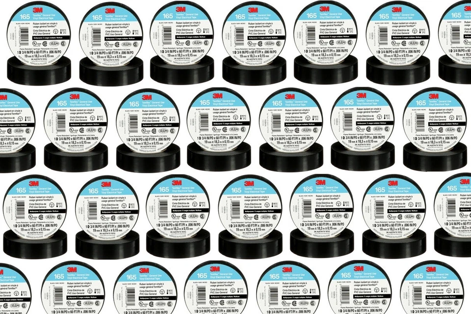 200 Rolls 2 Cases of 100 rolls 3M 165 TEMFLEX BLACK 3/4" VINYL ELECTRICAL TAPE
