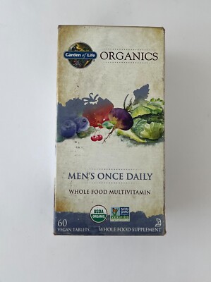 Garden of Life Organics Men's Once Daily 60ct, NEW DMGD BOX FREE SHIP 03/27_7678