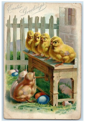 c1910's Easter Greetings Baby Chicks Eggs Embossed Tuck's Antique Postcard