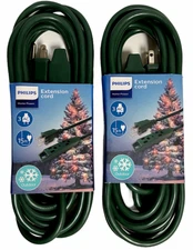 Extension Cord 2 PACK Indoor Outdoor 15 Ft 3 Outlet Prong Grounded Green PHILIPS