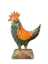 Farmhouse Rustic Chicken Distressed Painted Metal   8” Tall Rooster Hen