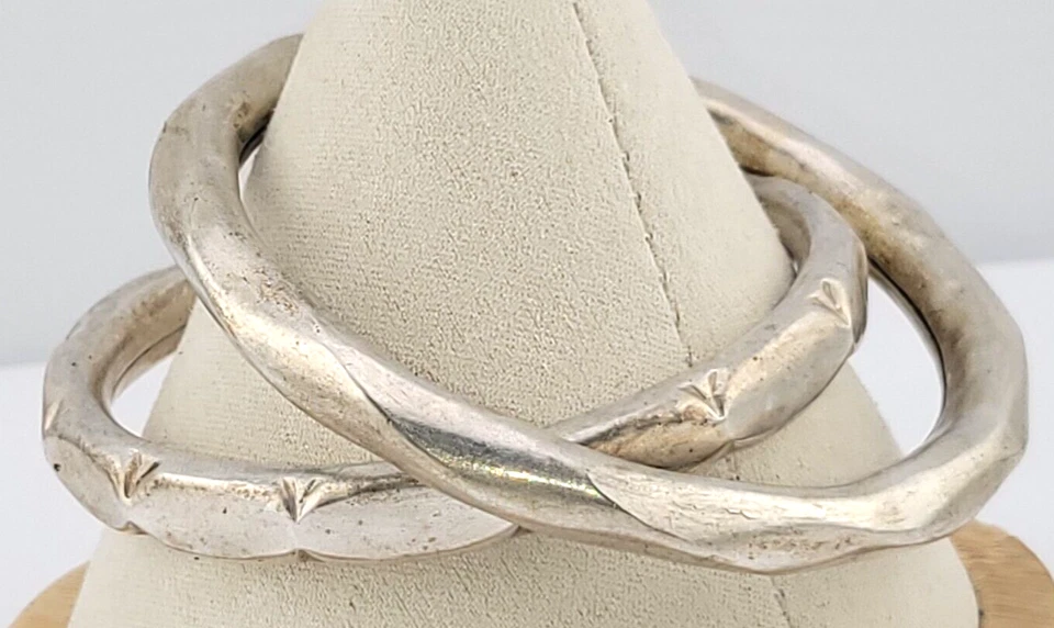 Antique Hand Made Sterling Silver 925 Split Tribal Kada Toque Bangle Bracelet - Image 4 of 4