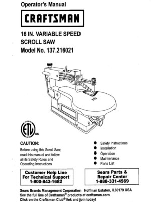 #ad #ad Craftsman 137.216021 Scroll Saw Owners Instruction Manual $20.24