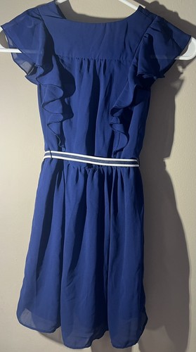 BCX Girl JR Girls Dress Size 7 Navy Blue Belted - Picture 3 of 3