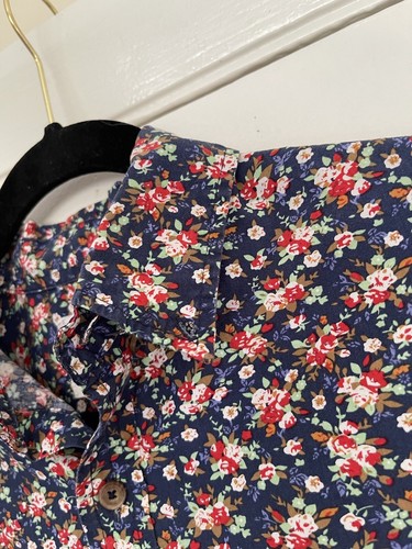Vanishing Elephant Mens Navy Floral Printed Button Down Shirt 100% Cotton Size S - Picture 3 of 18
