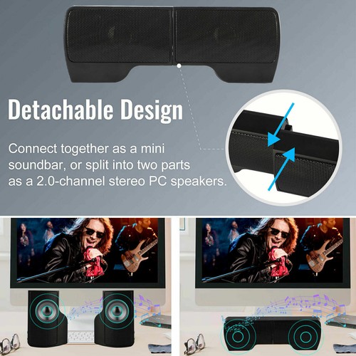 Speakers USB Power Clip-On Computer Stereo Sound Bar 3.5mm for Desktop Laptop PC - Photo 3/8