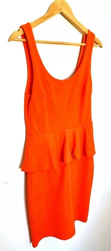 Forever New Size 10 Womens Dress Peplum Orange Sleeveless Stretch Zip Closure - Picture 3 of 8