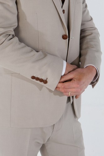 Herren Jungen Stein Beig Anzug maßgeschneidert Pageboy Bräutigam formell Business Hochzeit 3-teilig - Bild 13 von 22
