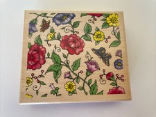 Rubber Stampede Wood Mounted Stamp All Over Floral Flowers and Butterflies USA