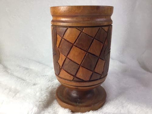 Wood Turned Flower Vase Candle Holder Hand Carved Tropical Boho Design - Picture 2 of 7