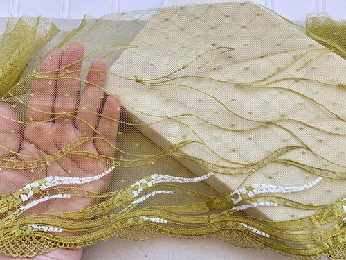 Moss Green Embroidered Tulle Lace Trim for Sewing/Crafts/Dolls/8" Wide - Picture 6 of 18