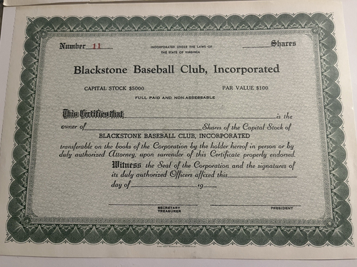 Rare, Vintage Norfolk & Blackstone Baseball Stock Certificate Unissued Frameable - Bild 2 von 6