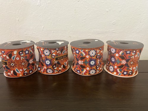 Lot 4 Place & Time Ribbon Halloween Orange Bird & Flowers 2-1/2”wide -Wire Edge - Picture 1 of 4