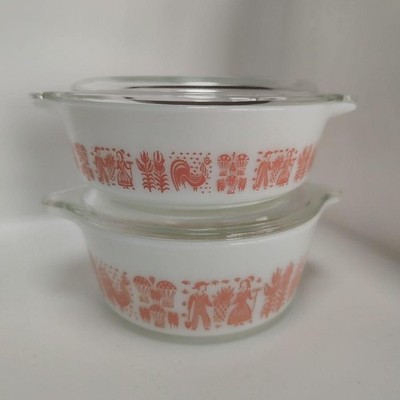 PYREX Butterprint Amish Auflaufform Set 2 Glas Orange Vintage Sammlerstück