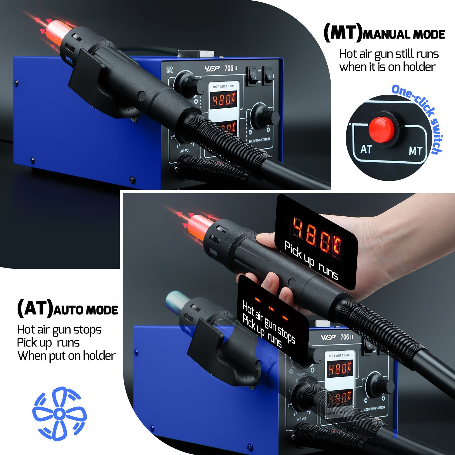 WEP T12 Soldering Station 2-IN-1  Desoldering Station Hot Air Gun Solder Iron