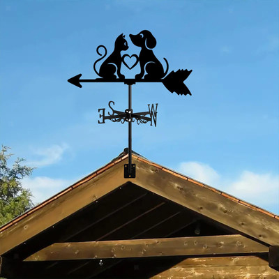 Metall Windfahne Windrichtungsanzeiger Hof Hund Katze Silhouette Wetterfahne